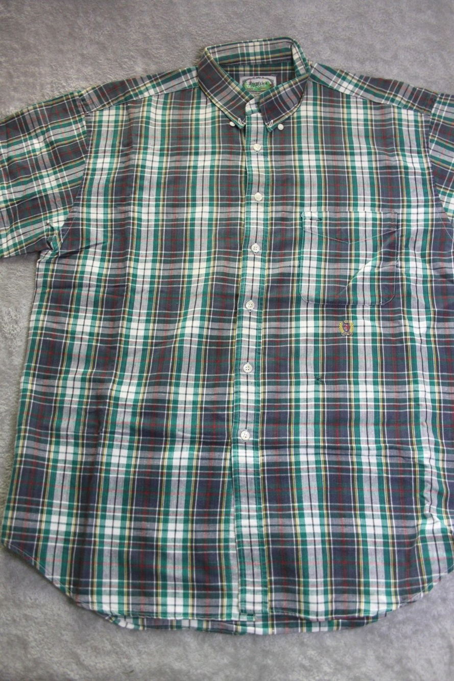 Siegfried Shirt Mens L Green Plaid Button Up Short Sleeve Linen Cotton Pockets